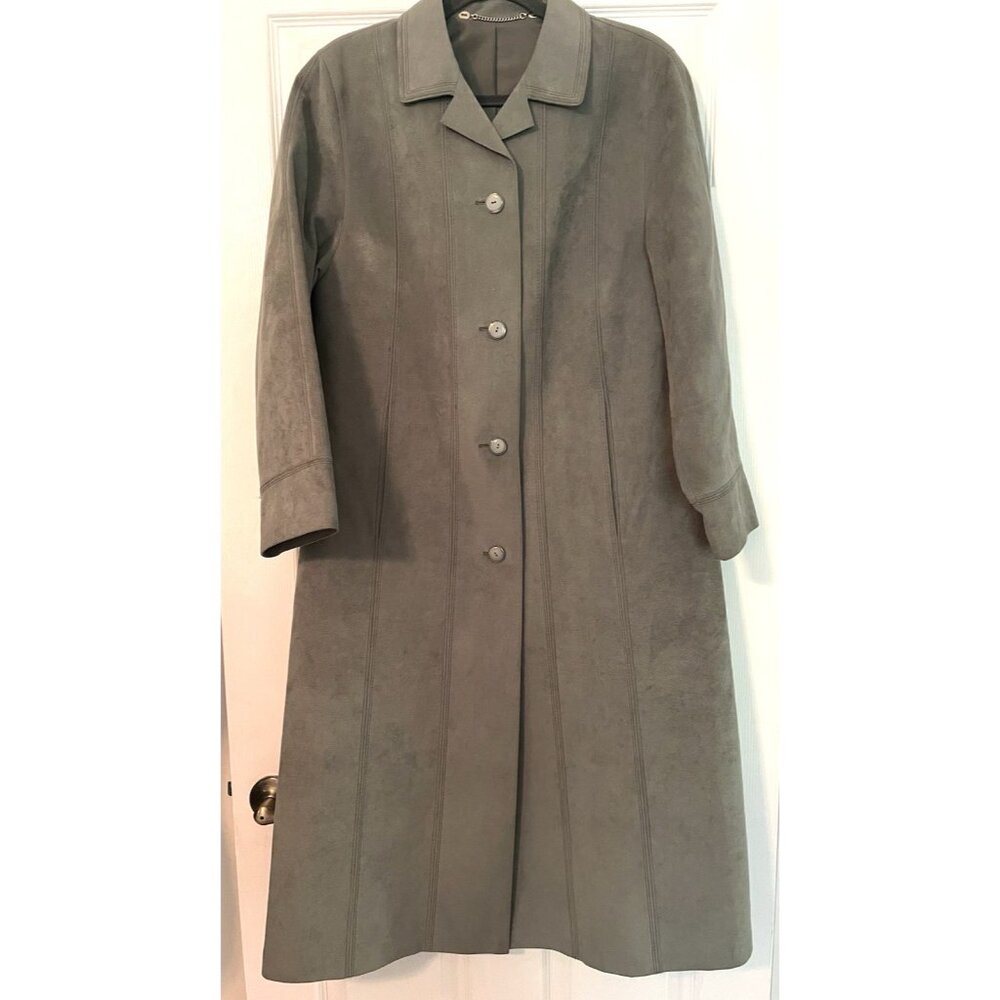 Woman’s Vintage Microsuede Gray Long Coat Size 10 West Germany Button Down Thick